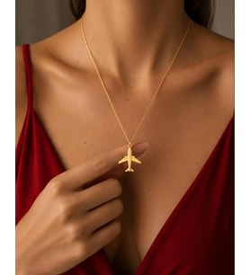 Kişiye Özel 925 Ayar Gümüş Uçak Figürlü Kolye (Gold)