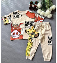 HAKUNA MATATA EŞOFMAN TİŞORT TAKIMI BEJ