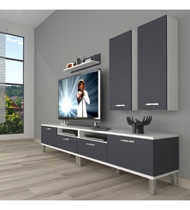 Decoraktiv Eko 5200D Mdf Krom Ayaklı Tv Ünitesi Tv Sehpası (Beyaz - Antrasit)