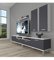 Decoraktiv Eko 5200D Mdf Krom Ayaklı Tv Ünitesi Tv Sehpası (Beyaz - Antrasit)
