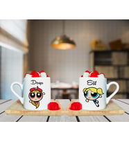 Powerpuff Blossom & Bubbles Arkadaş  Tasarımlı Çift Ahşap Tabaklı Kişiye Özel Türk Kahvesi Fincanı Seti