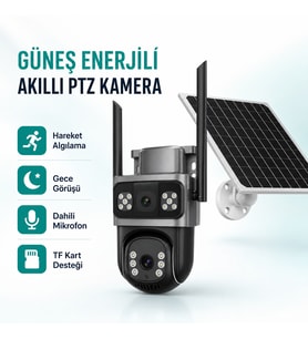 IO-777 Solar AOV 4G SIM Kartlı Çift Lensli PTZ Güvenlik Kamerası – Güneş Panelli, Gece Görüşlü, Sesli