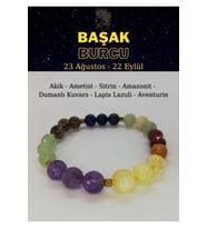 Başak Burcu Bilekliği Ametist, Akik, Aventurin, Lapis Lazuli, Dumanlı Kuvars, Sitrin, Amazonit