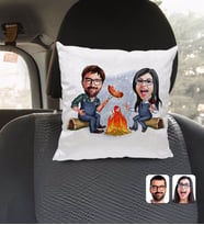 BK Gift Kişiye Özel Sevgililer Karikatürlü Kare Araç Koltuk Yastığı-95