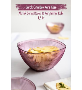 Akrilik Barok Mürdüm Orta Boy Kare Meyve & Salata Kasesi & Karıştırma Kabı / 1,5 Lt (CAM DEĞİLDİR)