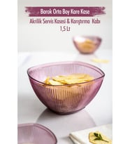 Akrilik Barok Mürdüm Orta Boy Kare Meyve & Salata Kasesi & Karıştırma Kabı / 1,5 Lt (CAM DEĞİLDİR)