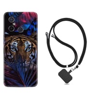 Xiaomi Redmi 12C Kılıf Resimli Boyun Askılı İpli Desenli Silikon Flowers Tiger 1319
