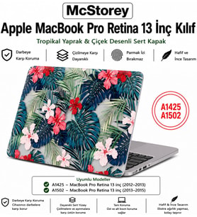 MacBook Pro Retina 13 İnç Kılıf A1425 A1502 Uyumlu Tropikal Yaprak ve Çiçek Desenli Sert Kapak Hard Case İnce Hafif Laptop Koruyucu R-620