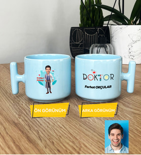 Doktor Hediye Pastel T Kupa Erkek Doktora Tıp Bayramı Hediyesi (Mavi)