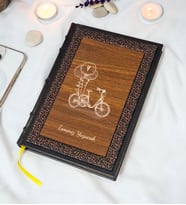 Bisiklet Desenli Termo Deri + Ahşap Anı Defteri - Çizgili Defter - Hediyelik (17x24 cm- 320 Sayfa)