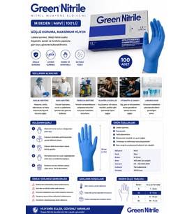 Green Nitril Mavi Eldiven M Beden 100'lü