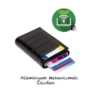  Timsah Desenli Mekanizmalı Otomatik Kızaklı Kartlık Cüzdan Kroko Kartlık (Siyah)