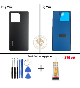 Infinix Note 50 Siyah Uyumlu Arka Kapak + Yapıştırıcı ve Vida Seti Arka Cam Batarya Pil Kapağı