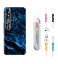 Tecno Spark 6 6 Go 8C 8 Pro 7 7 Pro Kılıf Kablo Koruma Spiral Silikon Blue MArble 1379
