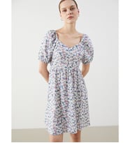 LCW Comfort Pembe Kalp Yaka Çiçekli Mini Elbise