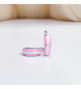 925 ayar gümüş taşsız pembe ve mor renk mineli halka model çocuk küpesi (Pembe-Beyaz)
