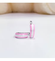 925 ayar gümüş taşsız pembe ve mor renk mineli halka model çocuk küpesi (Pembe-Beyaz)
