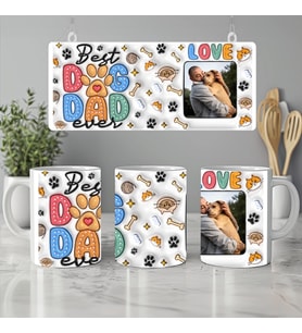 Kişiye Özel Fotoğraflı Baba Köpek Kupa Bardağı, 3D Görünümlü Fotoğraflı Tasarım, Best Dog Dad Ever