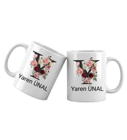 Y Harfli Kişiye Özel İsimli Porselen Kupa Bardak – Çiçekli Monogram Harf Tasarımlı İsim Yazılı Kişiselleştirilebilir Hediye Kupa (Beyaz)