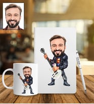 Kişiye Özel Gitarist Tasarımlı Karikatür Defter Kalem Kupa Set 91