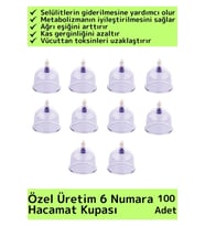 Özel Üretim Yüksek Kaliteli Selülit Çatlak Giderici Vakumlu 6 Numara Hacamat Kupası 100 Adet