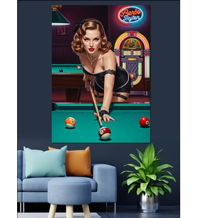 Bilardo Oynayan Pinup Kızı Dekoratif Kanvas - Mdf Ahşap Tablo