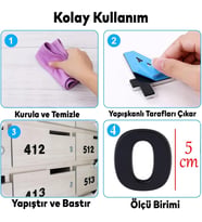 Yapışkanlı Kapı Numarası Küçük Boy 50 mm 5 cm Numara 0 Rakam Sıfır Sayı Siyah Renk Numaralar 1 Adet