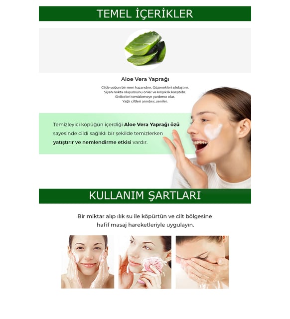 DEOPROCE Aloe Vera zl Cildi Nemlendiren ve Tazelenmi Grnm Kazandran  Temizleme Kp 170g