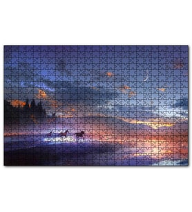 Cakapuzzle Mor Bulutlu Gökler ve Göl Kıyısında Koşan Atlar  Puzzle Yapboz MDF (Ahşap) (120 Parça)