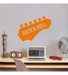 Rock'n Roll Music Dekoratif Genç Odası Duvar Sticker, Çıkartma Turuncu