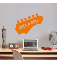 Rock'n Roll Music Dekoratif Genç Odası Duvar Sticker, Çıkartma Turuncu