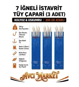 3 Adet - 4 Numara İğne - 7 İğneli - 200gr Atarlı İri İstavrit-Uskumru-Kolyoz Tüy Çaparisi