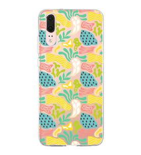 Huawei P20 ile Uyumlu 1mm Kapak Memphis Desen Tasarımlı Şeffaf Silikon Kılıf