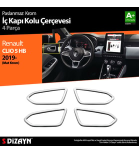 Renault Clio 5 Krom İç Kapı Kolu Çerçevesi 4 Prç. 2019 ve Üzeri (Mat Krom)