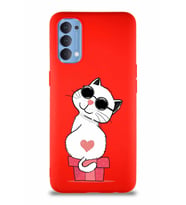Oppo Reno 4 Soft Premier Kapak Coolcat Tasarımlı Silikon Kılıf - Kırmızı (Şeffaf)