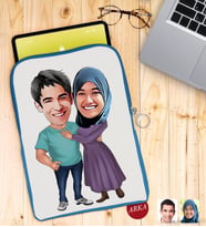 BK Gift Kişiye Özel Sevgililer Karikatürlü Taşınabilir Koruyucu Tablet Kılıfı & Organizer Çanta - Mavi-61