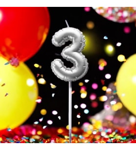 GÜMÜŞ DOĞUM GÜNÜ BALON ŞEKLİNDE MUM PASTA MUMU 3 NUMARA