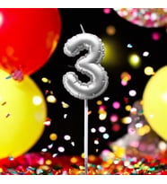 GÜMÜŞ DOĞUM GÜNÜ BALON ŞEKLİNDE MUM PASTA MUMU 3 NUMARA