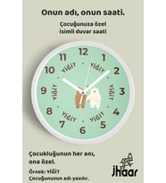 İsme Özel Sevgi Dolu Ayılar Çocuk Odası Duvar Saati Orta Boy 30 cm Beyaz Camlı Sessiz