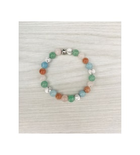 MK TASARIM Gerçek Pembe Kuvars, Aytaşı, Havlit Taşı, Mavi Kuvars, Güneş Taşı Bileklik MK100150 (Çok Renkli)