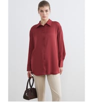 LCW Modest Bordo Saten Kadın Gömlek Tunik