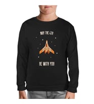 May the Fourth Spaceship and Stars Siyah Çocuk Sweatshirt