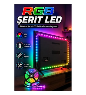 5 Metre RGB Şerit LED – Kumandalı, Yapışkanlı ve Suya Toza Dayanıklı