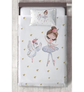 MEKTA HOME BEBEK VE ÇOCUK ODASI Balerin Kız ve Kuğu Desenli Yatak Örtüsü