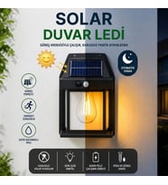 Ampul Model 3 Modlu Solar LED Duvar Lambası, Güneş Enerjili, Şarjlı Kablosuz Dış Mekân Apliği, Bahçe ve Kapı Lambası (5680)