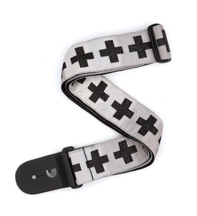 Planet Waves T20W1509 Woven Gitar Askısı - Checkered Crosses (Aksesuar)  Yüksek Kaliteli Jakarlı Dokuma, Damalı Haç Desenli Tasarım, Güvenli Deri Uçlar ve Ayarlanabilir Uzunluk