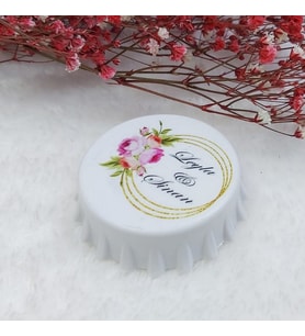 30 Adet Altın Çiçek Baskılı Kapak Açacak Uv Baskılı Nişan Hediyeliği Nikah Şekeri 6 cm-