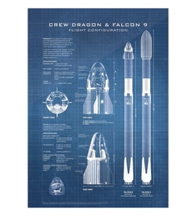 Spacex Crew Dragon Uzay Aracı Ve Falcon 9 Roket Planı (açık Mavi) Tablo Ahşap Poster Dekoratif