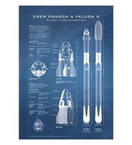 Spacex Crew Dragon Uzay Aracı Ve Falcon 9 Roket Planı (açık Mavi) Tablo Ahşap Poster Dekoratif