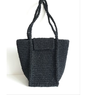 Elchandmade Tığ İşi Örgü Kağıt İp Siyah Çanta Tote Bag